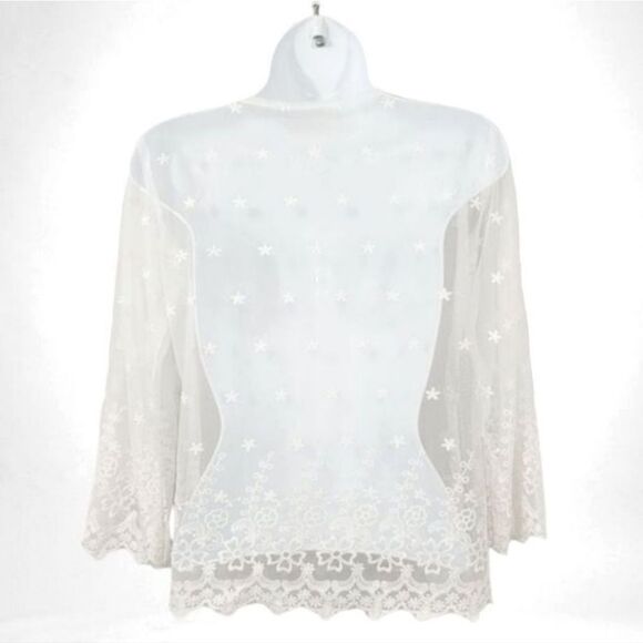 Vintage 90's Y2K Sheer Mesh Floral Embroidered Top in White Size Small - Picture 6 of 7